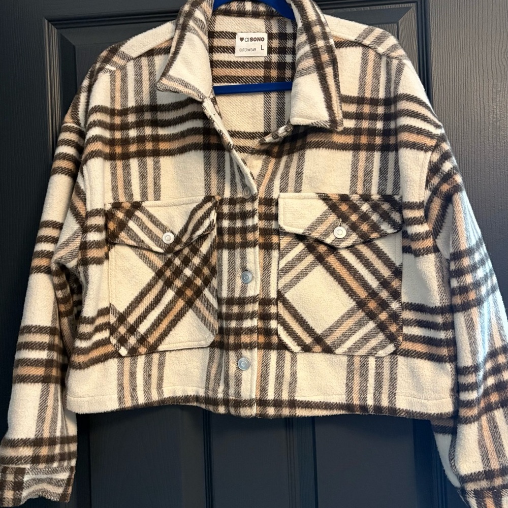 Ci Sono Checkered Outerwear in Brown and Cream